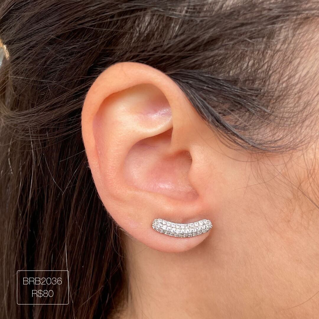 Brinco Mini Cuff Fio Cravejado Cristal Prateado